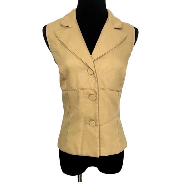 Vintage Tops - Vintage 90s Waist Coat Vest Camel Sleeveless Top Button Up Notch Collar Minimal